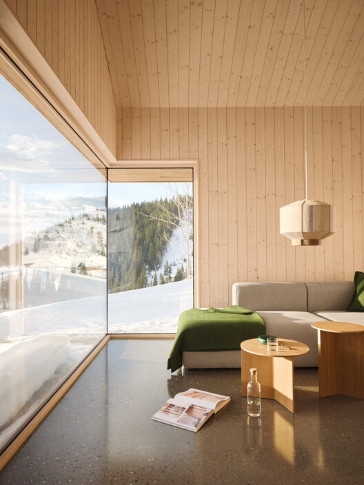 Зимний домик Mylla / Fjord Arkitekter - Фотография интерьера, гостиная, окна