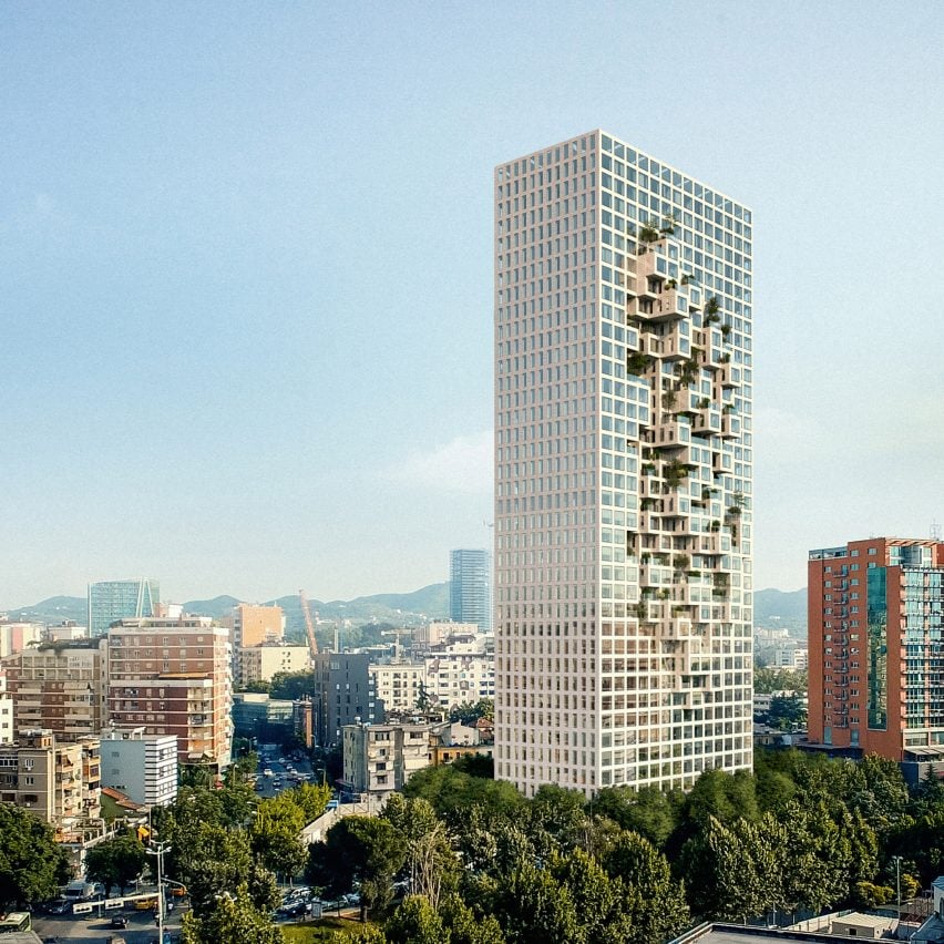 Внешний вид Downtown One Tirana, Албания, сделанный MVRDV.
