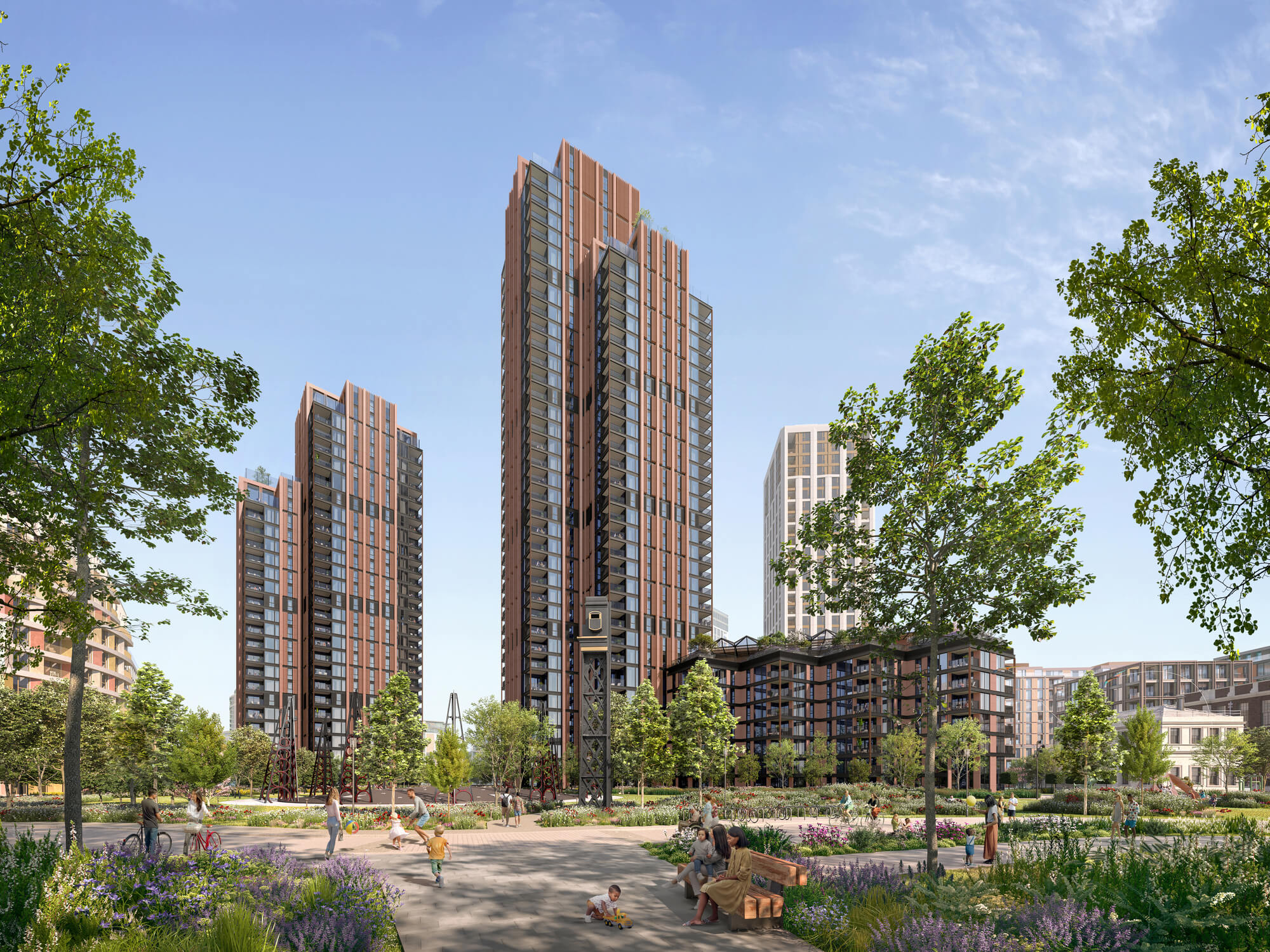 Foster + Partners представляет две новые жилые башни в генеральном плане лондонского парка Кингс-Роуд