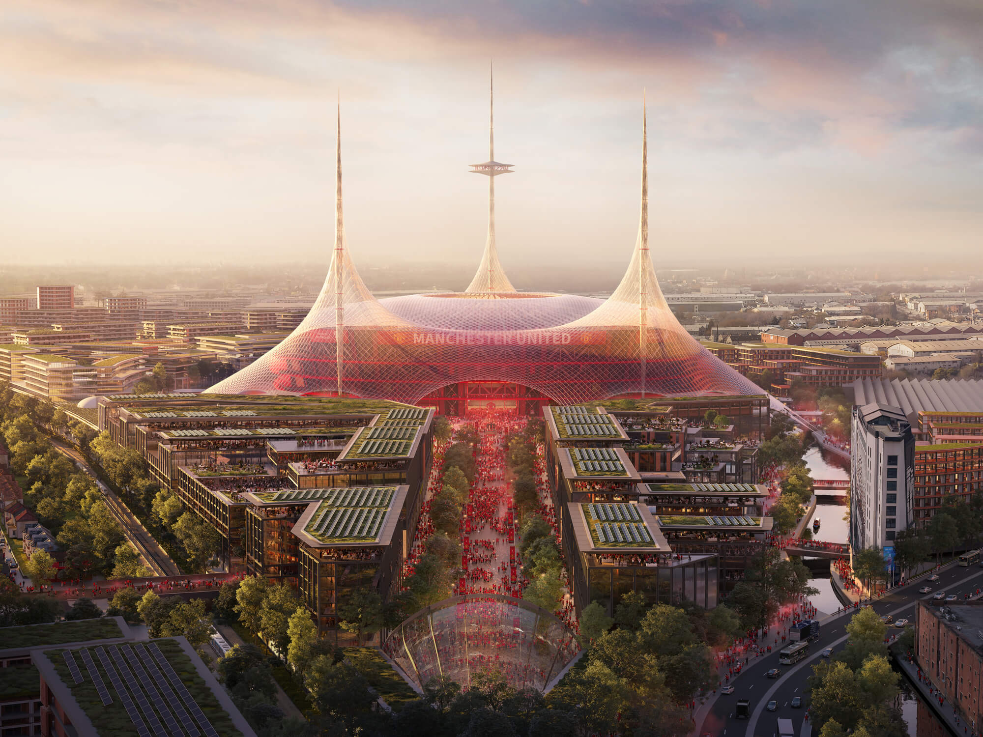 Foster + Partners представляет дизайн стадиона New Manchester United в переосмысленном районе Олд Траффорд